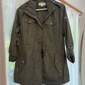 Michael by Michael Kors olive green nylon utility jacket with detachable hood